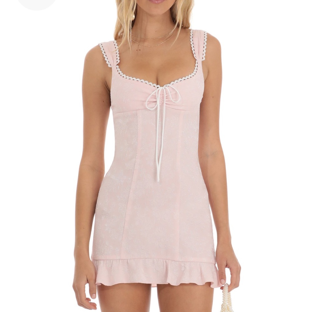 Hyacinth Jacquard Ruffle Dress Pink Lucy in the sky
